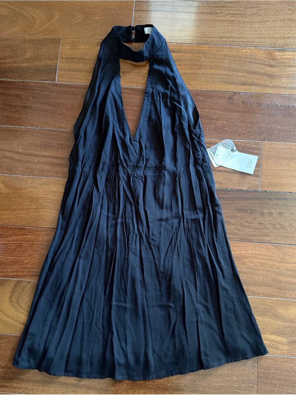 Sleeveless Plunge Halter Black Dress